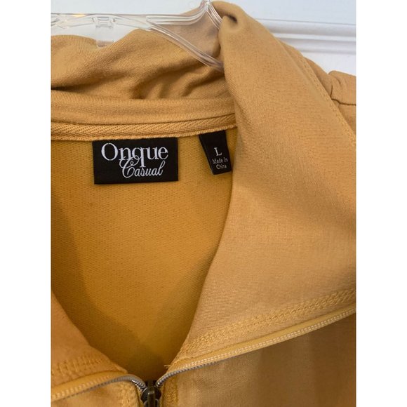 Onque Casuals Brown 3/4 Sleeve Collared Zip Up Sweater Large - Picture 4 of 5